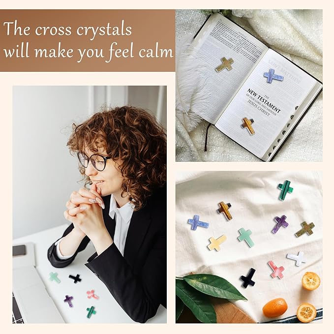 DUQGUHO 1 Inch Pocket Cross Crystals Pocket Hug Token Cross Shaped Gemstones Small Palm Crosses Stones Bulk 12PCS