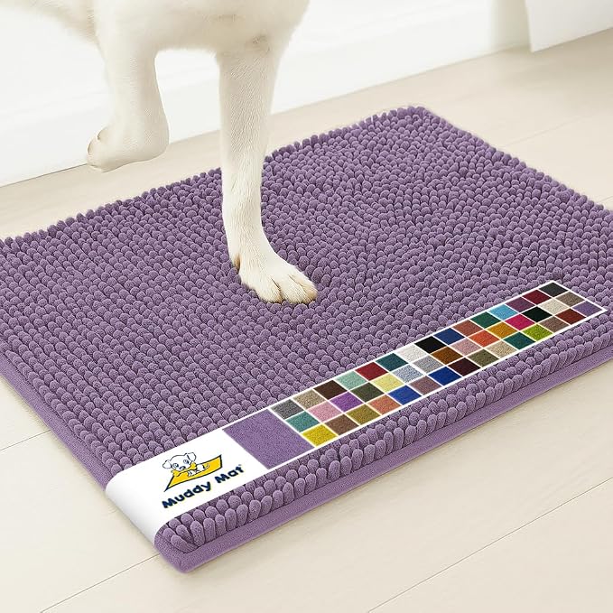 Muddy Mat® | Super Water Absorbent Door Mat Indoor, Microfiber Quick Dry Chenille Entryway Rug, Slip Resistant Front Door Mat, Indoor Mats for Entryway, Machine Washable Pet Rug, Lavender 36" x 46"