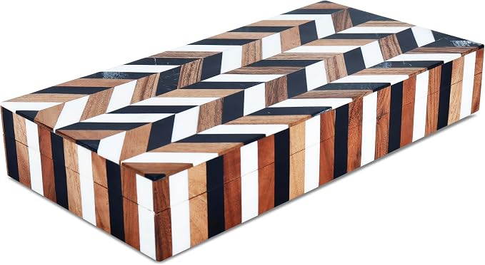 Handicrafts Home Large Decorative Storage Box with Lid Wooden Decorative Box Large Storage Box for Living Room, Mental Decor– Natural Wood Resin Inlay Marquet Cosmo Collection- 12x6x2
