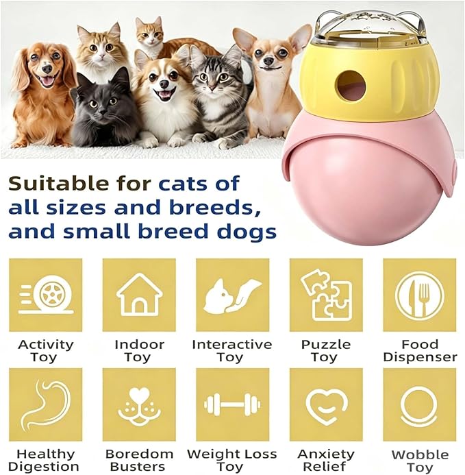 Cat Puzzle Feeder, Interactive Cat Dog Toys,Treat Dispenser(Yellow+Pink)