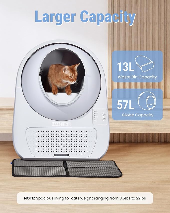 CATLINK Upgrade Automatic Cat Litter Box Self Cleaning with Mat | Double Odor Removal with odor purifier (optional) and carbon filter, Cat Litter Box for Multiple Cats from 3.5～22 lbs