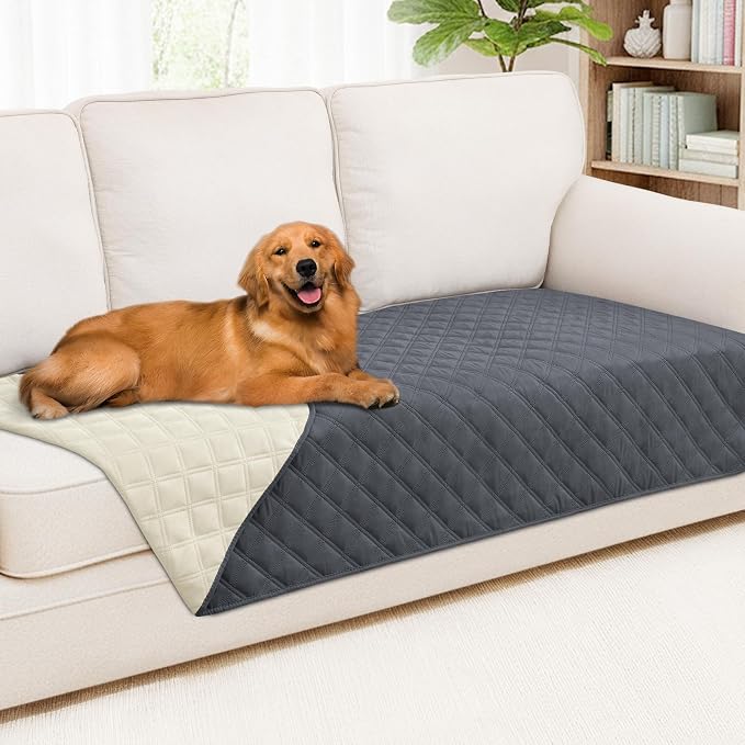 Smiry Waterproof Reversible Pet Couch Covers for Dogs | Pet Friendly, Soft Fabric, Washable Sofa Furniture Protector for Dogs Cat Kids, Checkered (40"x80", Dark Grey/Beige)