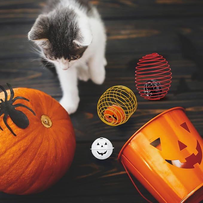 Jecery 5 Pcs Cat Toys Spring,Bell,Halloween Colors