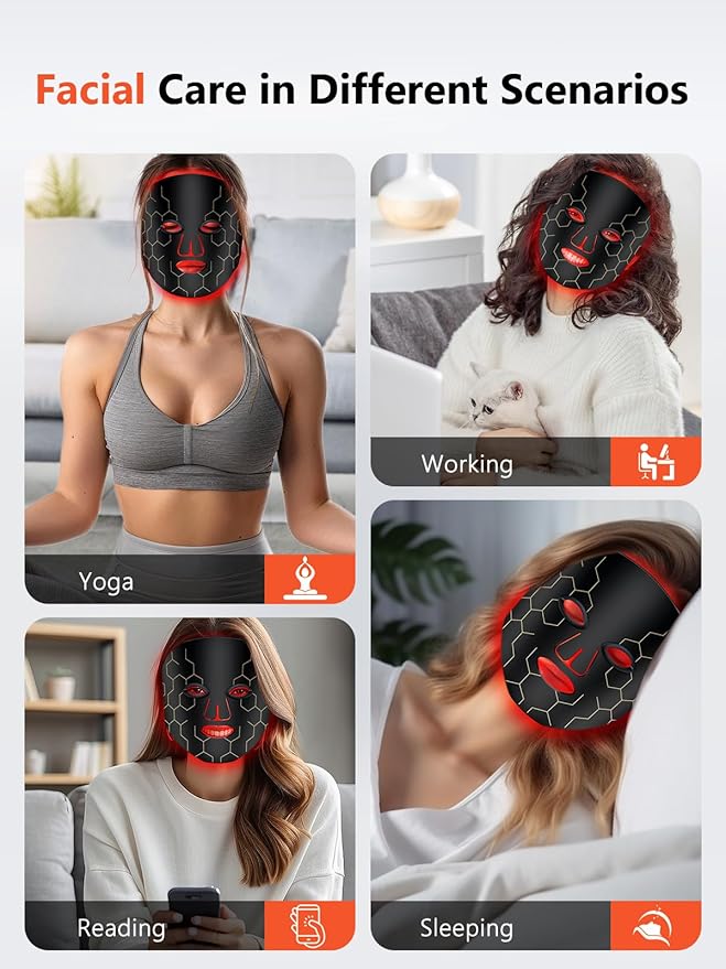 Red Light Therapy Mask for Face, 8 Modes LED Face Mask Light Therapy with 288 LEDs, 630nm & 850nm Infrared Light Therapy Mask at Home, Portable with Timer & 2600mAh Remote Control.
