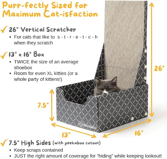 Hide & Scratch Cardboard Cat Scratcher Box & Bed Dark Grey Vertical L Shape