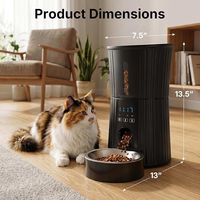 NEWBULIG 4L Automatic Cat Feeder with APP, 2.4G WiFi Pet Feeders, Black | Applicable for Dry Food, 19.5 Cups, Programmable Schedule, 10 Meals/Day, 50 Portions/Meal, 10s Voice Recorder, Dual Power