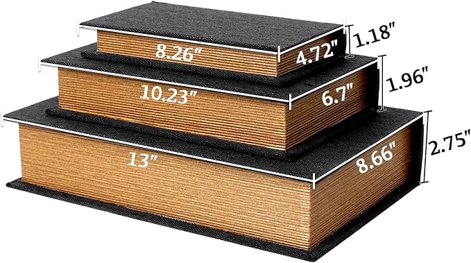 Decorative Book Boxes Set of 3,Modern Faux Linen Hidden Storage, Black | Linen & Wood Hidden Storage,For Coffee Table – Stackable Fake Books for Shelf Decor, Remote Control & Jewelry Organizer
