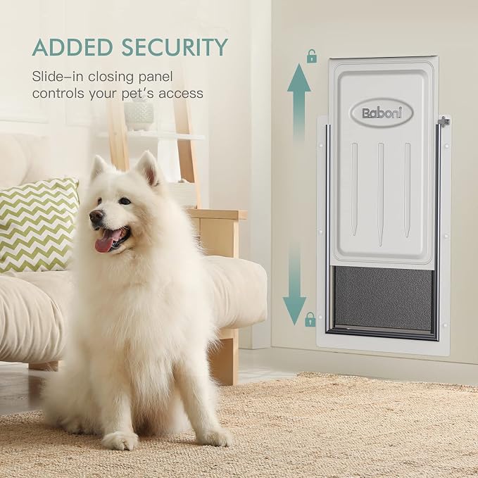 Baboni Pet Door for Wall,3-Flap,Steel Frame and Telescoping Tunnel, Aluminum Lock, Double Flap Dog Door and Cat Door, Strong and Durable (Pets Up to 220 Lb) -X-Large