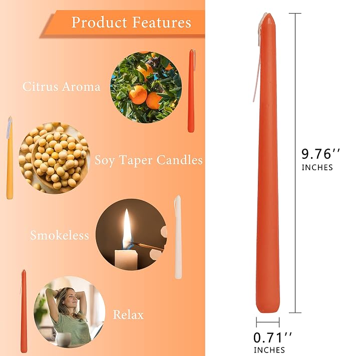 4 PCS Citrus Scented Taper Candles Gradient Orange Candlesticks Smokeless Candle Colorful Long Candles 10 inch for Christmas Wedding Festival Home Decor