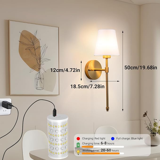 Battery Operated Wall Sconces Set Of 2, Wireless Battery Wall Light With 10000mAh RGB Rechargeable Magnetic Bulb, Rechargeable Wall Sconce With Remote Control For Bedroom, No Electrician Required