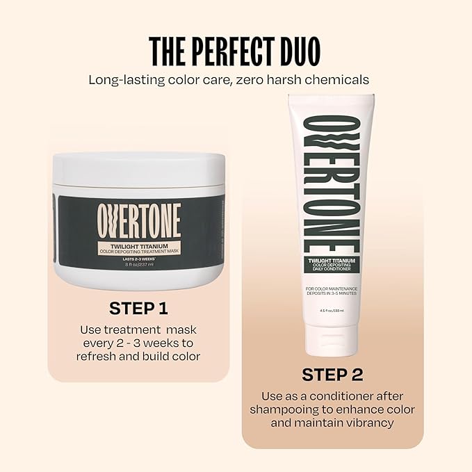 Overtone Semi Permanent Hair Color Conditioner, Twilight Titanium, 8 oz, Nourishing, Damage-Free, Color Depositing Mask for All Hair Types with Shea Butter & Coconut Oil, Vegan & Cruelty-Free