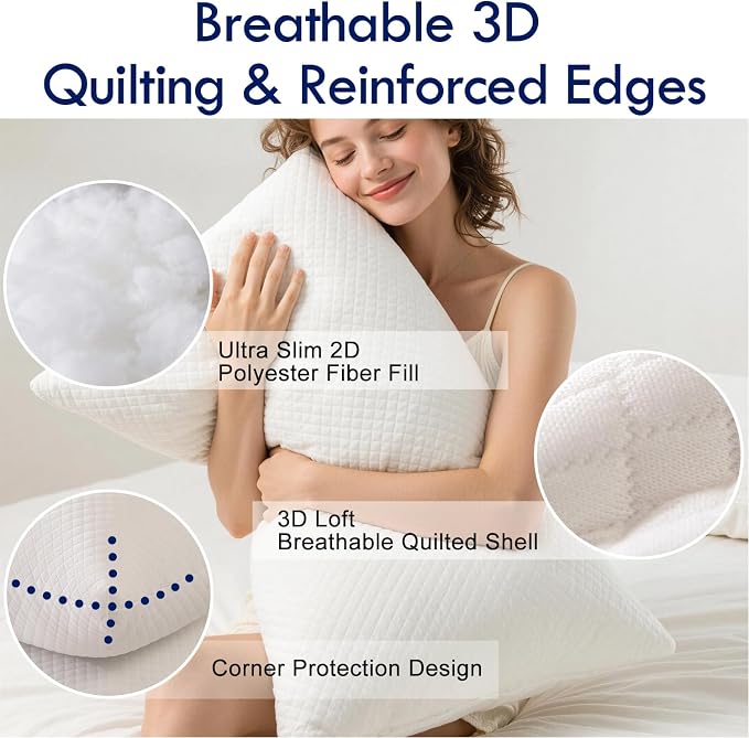 HITO Hotel Pillows Bed Pillows King Size Set of 2-100% Virgin Material Down Alternative Pillow - Soft Support for Back, Stomach, Side Sleepers