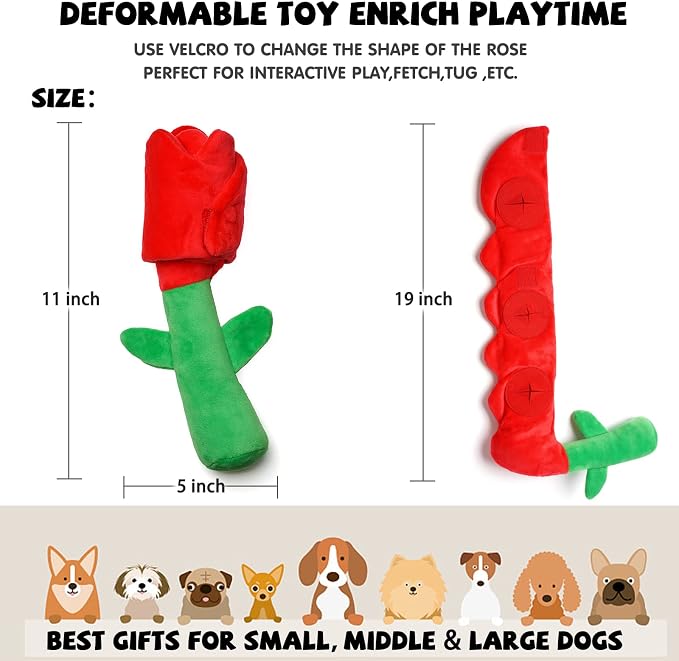 lilfrd Rose Valentines Day Dog Toy, Squeaky Crinkle Puzzle Gift for Dogs
