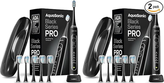 Aquasonic Black Series PRO – Ultra-Whitening Electric Toothbrush – 5 Modes & Smart Timers – Premium Travel Case & 6 Proflex Brush Heads – ADA Accepted Toothbrush (Pack of 2)