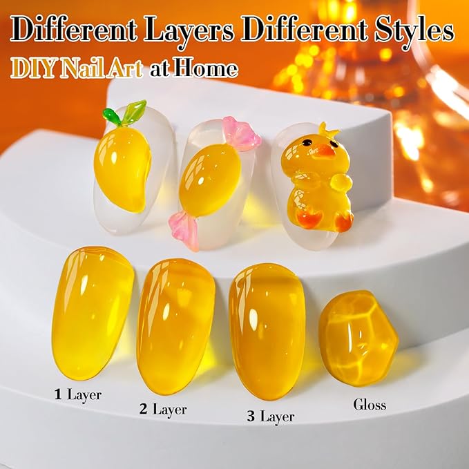 Double Rhythm 0.5 Oz Jelly Gel Polish Same Color Same Bottle Sheer Neutral Natural Light Milky Pastel 15ML Translucent Polish Art DIY at Home (Crystal Yellow-A1610)