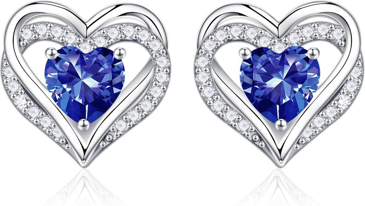 Iefil Christmas Earrings for Women, 925 Sterling Silver Birthstone Stud Earrings Birthday Gifts for Women
