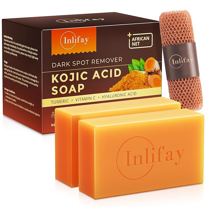 Inlifay Turmeric Kojic Acid Soap: Dark Spot Soap for Face Body - Home Travel Use Skin Cleansing for Women (200g)