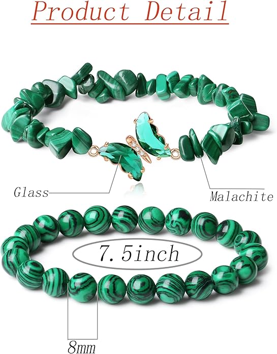 DUQGUHO 2Pcs Butterfly Bracelets for Women Healing Crystals Bracelets for Women Natural Gemstone Bead Bracelet Cute Butterfly Charm Bracelet Stretch 8mm Crystal Jewelry Gifts for Women