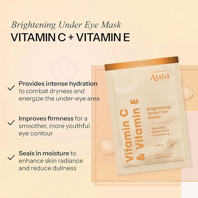Vitamin C & Vitamin E Under Eye Patches – Dermatologist Tested, Anti Aging, Korean Skin Care – Hydrates, Firms, Reduces Look Of Fine Lines, Puffiness Reducer – Vegan, Clean – 15 Pairs