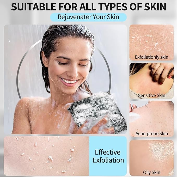 Exfoliating Shower Towel, Exfoliating Skin Bath Towel, Premium Scrub Wash Cloth for Face & Body Scrub Towel, All Skin Types for Men and Woman (Black)