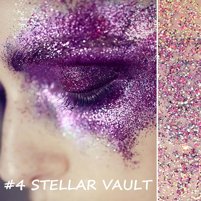Roll-on Face Body Glitter Gel for Women Kids, Holographic Chameleon Color Glitter Gel Long Lasting Shimmer Makeup for Singer Concerts Music Festival Halloween Rave Accessories (#4 Stella Vault)