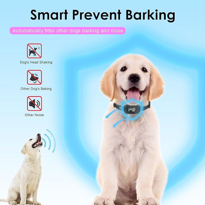Bark Collar, Dog Bark Collar for Large Medium Small Dogs, Smart Bark Collar Automatic Anti Barking Training Collar, Rechargeable with 8 Adjustable Sensitivity & Beep Modes