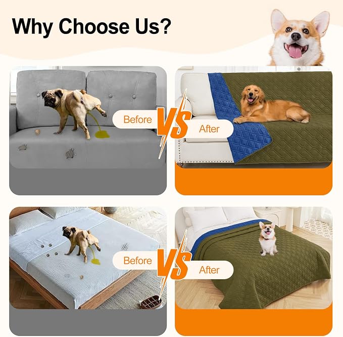 Smiry Reversible Waterproof Pet Couch Covers for Sofa | Washable Dog Couch Sofa Covers, Water Resistant Furniture Protector Slipcover, Geometric (82"x82", Green/Navy)