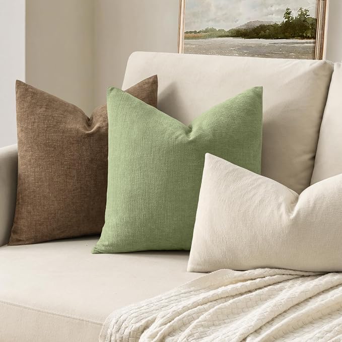 MIULEE Sage Green Chenille Couch Throw Pillow Covers, 18x18 | Set of 2, Soft Modern Farmhouse Style, Decorative Pillowcases for Sofa Living Room Bed, Home Decor