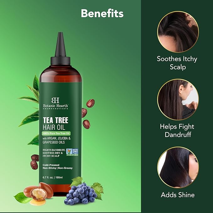 Botanic Hearth Hair Oil for Hair Growth & Hair Treatment Oils | Strengthening Dry, Frizzy, Damaged Hair & Scalp Treatment | Tea Tree Hair Oil – 6.7 Fl Oz (2 Pack)
