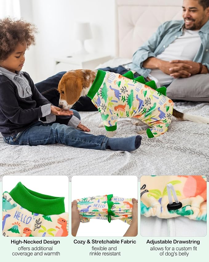 CuteBone Dinosaur Costume Dog Pajamas, Stretchy Spandex Crystal Velvet Sleepwear Coat for Small Dogs, Soft & Warm Pet Outfit Clothes for Cold Weather, Cozy Pullover Design COSP15XS