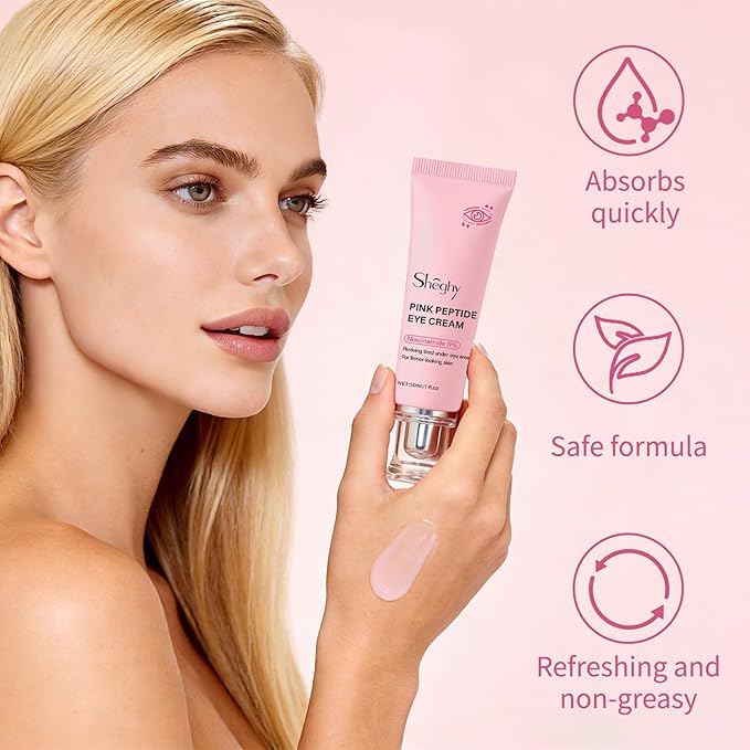 PDRN Pink Peptide Eye Serum Cream, Hydrating & Firming Eye Cream for Dark Circles, Anti-Aging Treatment Reduces Fine Lines, Uneven Skin Tone, Soothing Pink Moisturizer with Peptides, 1.01fl.oz (2)