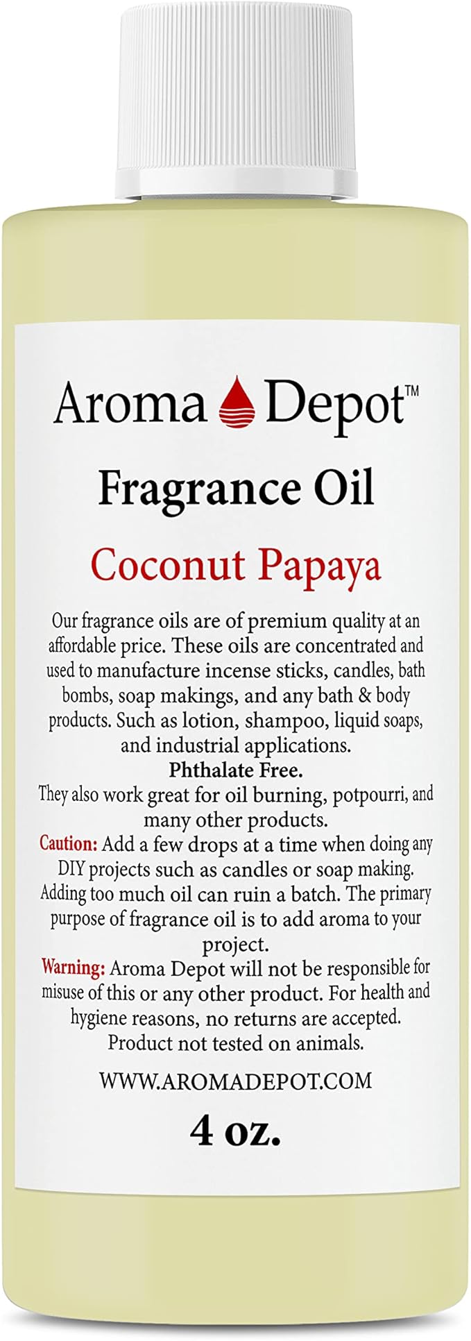 Aroma Depot Cocout Papaya 4 oz. Fragrance Oil I Perfume I Skin Oil I Scented Oil. Great for Candles, Bath Bombs, Body Butters, Creams & Lotions. Few Drops in The Diffuser, Burners, or Warmers.