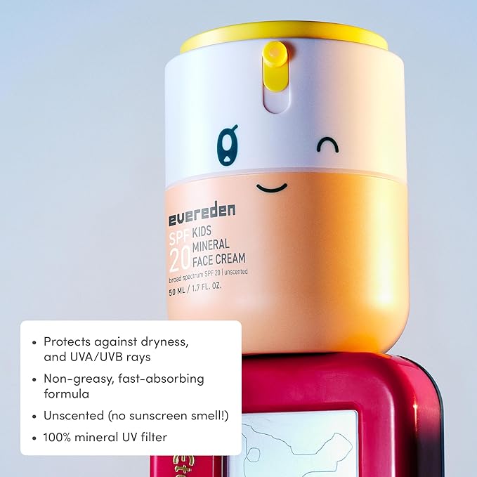 Evereden Kids Face Cream, 1.7 oz. | Fragrance-Free and Kids Face Lotion with SPF 20 | Clean and Non-Toxic Face Moisturizer | Multi-Vitamin Skin Care | FSA Eligible