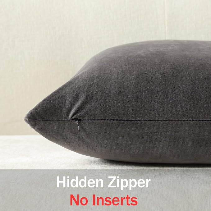 Throw Pillow Covers 22x22 Dark-Grey: Pack of 2 Cozy Soft Velvet Square Modern Luxury Decorative Throw Pillow Cases for Sofa Couch Living Room Bed Home Decor