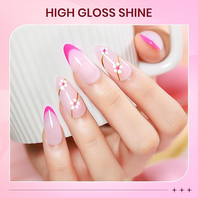 Hot Pink Nail Polish Set, Quick Dry Spring Summer Regular Nail Polish Neon Pink Glitter Fingernail Polish Natural Neutral Nail Lacquer High Glossy Nail Manicure DIY Salon Gift for Women Girl