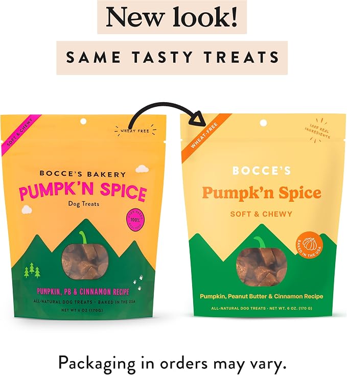 Bocce's Bakery Pumpk'n Spice Flavor Soft & Chewy Dog Treats, 6 oz | Oven Baked, Wheat-Free Everyday Dog Treat Cookies - Made with Real, Limited Ingredients and Baked in The USA