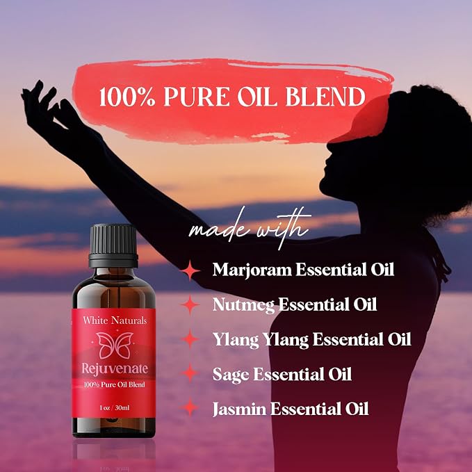 White Naturals Rejuvenating Essential Oil Blend – Energizing Aromatherapy Oil for Skin and Mind, 100% Pure & Natural Essential Oils for Relaxation, Focus & Mood Boost, 1oz