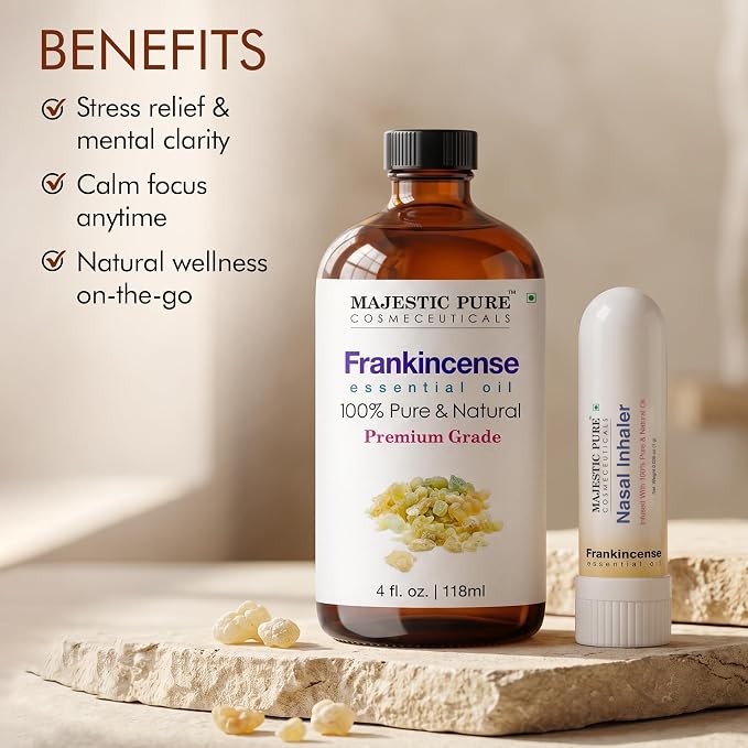 Majestic Pure Frankincense Essential Oil with Nasal Inhaler 4 Fl Oz