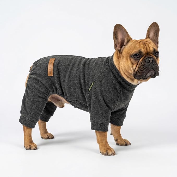 Fitwarm 2 Pack Lightweight Fleece Dog Pajamas, Warm Winter Clothes for Small Dogs Boy Girl, Cozy Pet Onesie with Feet, Dark Gray, Light Gray, XL