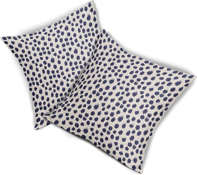 Navy Blue Cream Pillow Covers 18x18 Set of 2 Polka Dot Throw Pillows Outdoor Boho Design Brush Strokes Decorative Pillowcase Square Cushion Cover Linen Pillow Case for Home Sofa Couch Bed