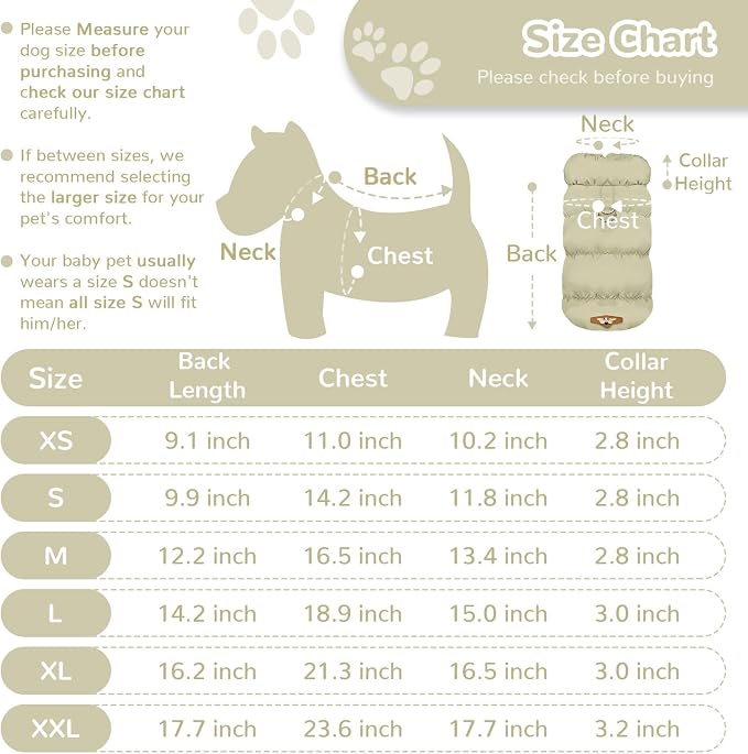ABRRLO Winter Warm Dog Jacket for Small Medium Dogs Cat Cold Weather Coats with Harness Paded Dogs Fleece Vest Waterproof Windproof Dog Snow Jacket Pet Puppy Clothes (Khaki,XS)