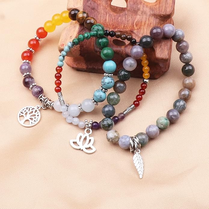 UEUC Tree of Life Yoga Healing Stone Bracelets,Multilayer Lotus Chakra Stone Reiki Bracelet Sets,Anxiety Crystal Natural Stone,for Women Stress Relief
