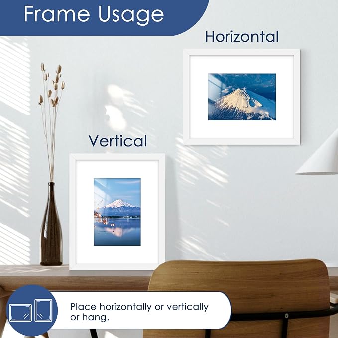 8x10 Picture Frame Set of 6, Wall or Tabletop Display, White | Display Pictures 5x7 with Mat or 8x10 Without Mat, Horizontal or Vertical, Gallery Wall Frame Set, Wedding Birthday Gifts