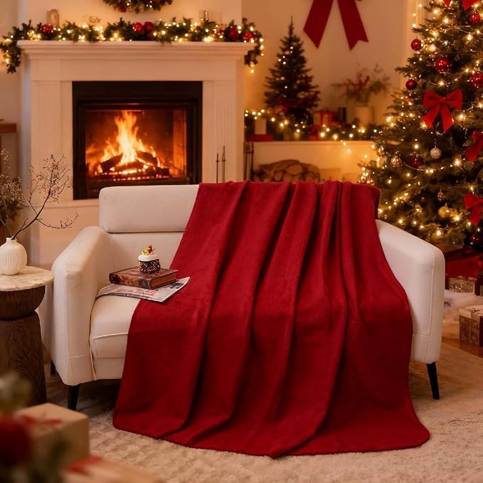ZYFZCYBL Fleece Throw Blanket Blankets Bulk 6 Pack Soft Lightweight for Cozy Polar Fleece 50 x 60 Solid Pet-Friendly Colorful Bed Sofa Couch Fleece Fabric Travel Wedding Gift（Wine Red）