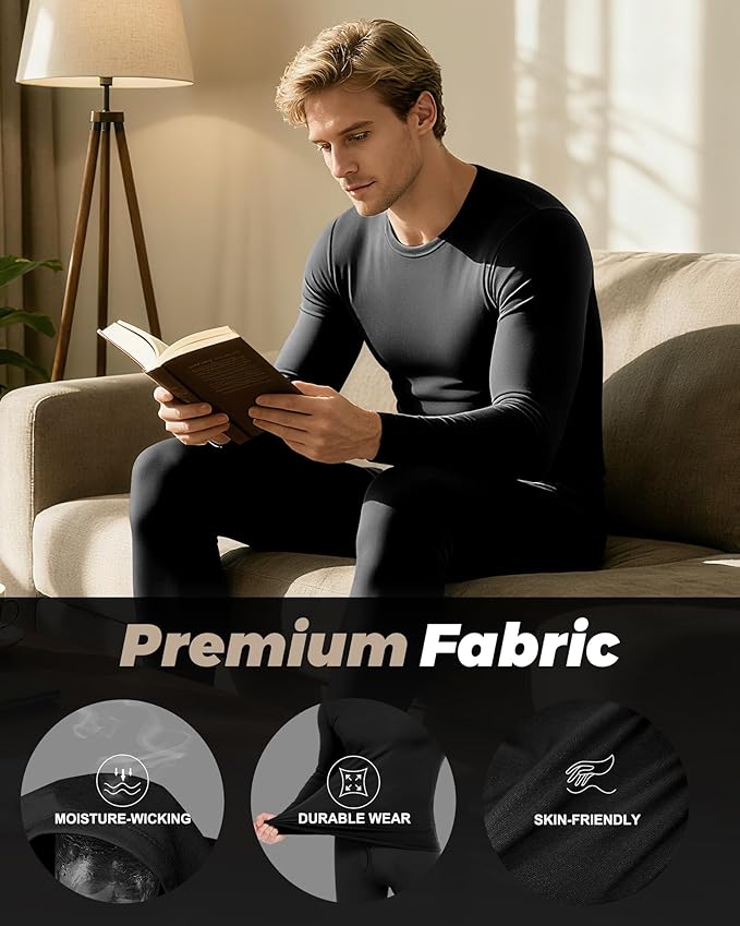 WEERTI Thermal Underwear for Men Long Johns with Fleece Lined Base Layer Men Cold Weather Top Bottom