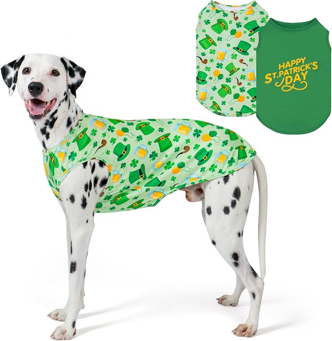 KYEESE 2Pack St. Patrick's Day Dog Shirt, Breathable Tank Top Sleeveless Dog T Shirts for Medium Large Dogs Boy Girl, Lightweight Dogs Clothes Pet Outfit for Holiday, Green, 2XL
