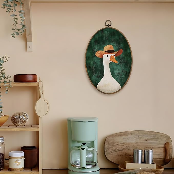 LKETW Vintage Western Silly Goose Oval Wall Art Decor, Farmhouse Cowboy Goose Oval Canvas Hanging Decor, Retro Western Farm Animals Wall Decorations for Home Bedroom Nursery Room, 8.6x11.4 Inch