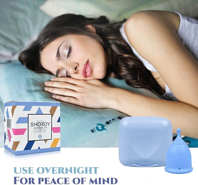 SHORDY Menstrual Cups - Small Reusable Period Cup for Teens & Women (Blue) | 100% medical grade silicone Copa menstrual, Light Flow, Wear up to 12 hr with comfort, Pads Disc & tampon alternative