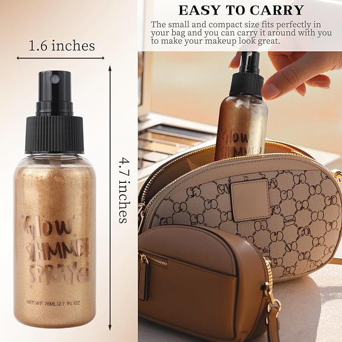 Glitter Spray for Hair and Body, Glitter Body Spray, Quick-Drying Waterproofing Body Shimmer Suitable for Festival Rave (Bronze, 2.6 fl oz)
