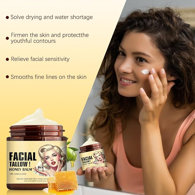 Nicgou Whipped Beef Tallow and Honey Balm, Grass Fed Grass Finished Face Cream, Tallow Face Moisturizer, Beef Tallow Balm for Skin Care